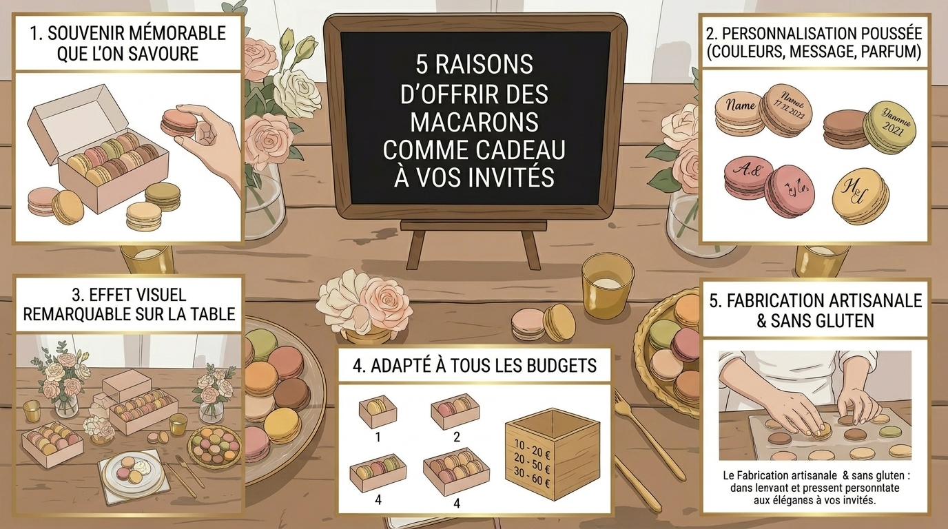 Cadeaux invités macarons mariage