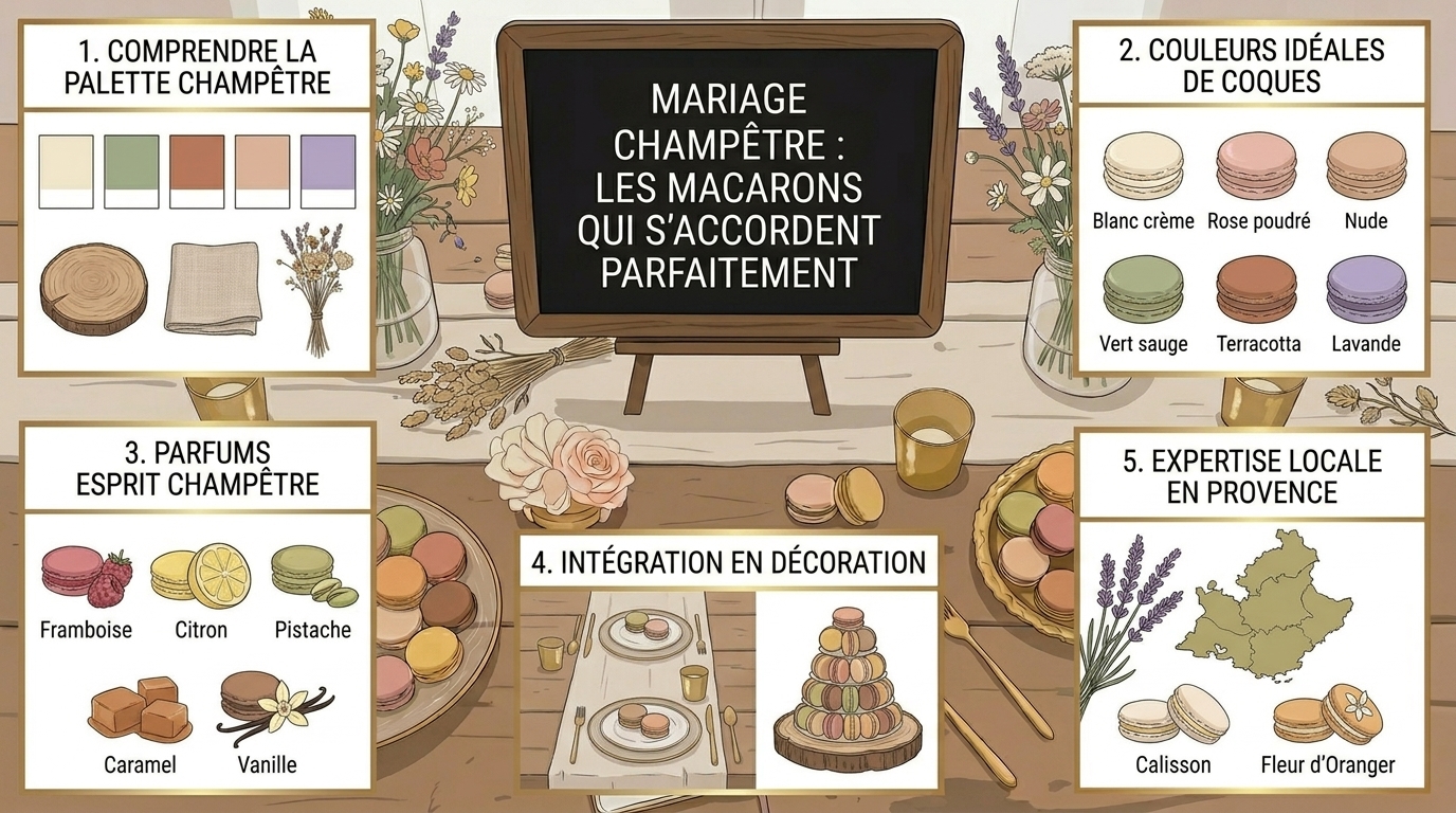 Mariage champêtre macarons