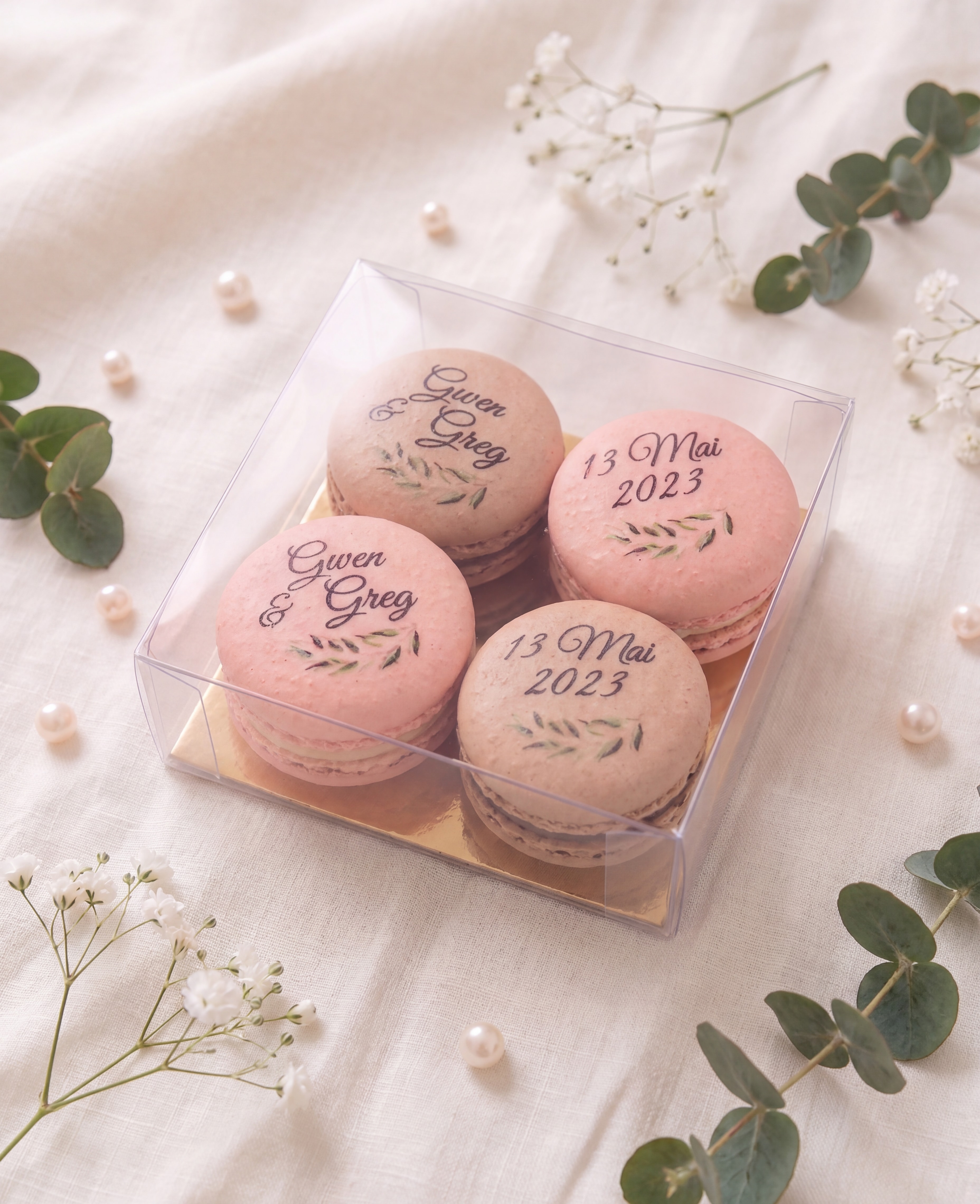 Boîte 4 macarons personnalisée mariage