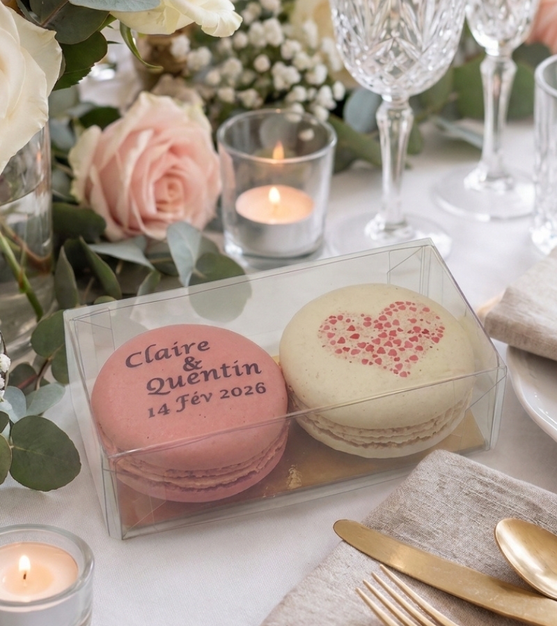 Macarons mariage dans décor de réception