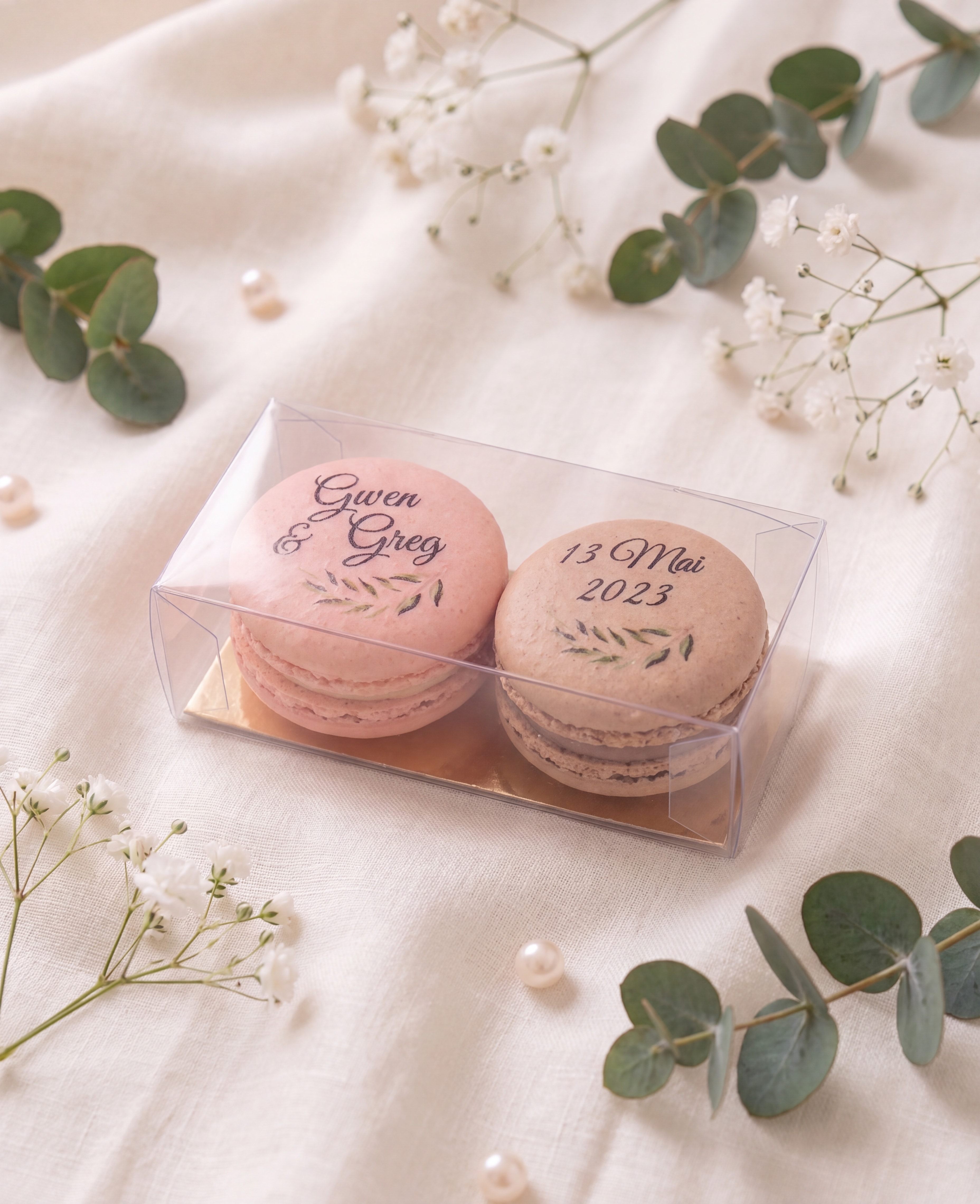 Boîte 2 macarons personnalisée mariage