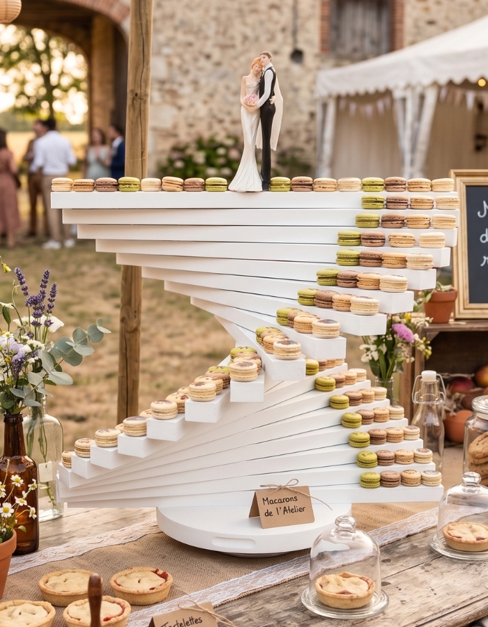 Pyramide escalier de macarons personnalisée pour mariage